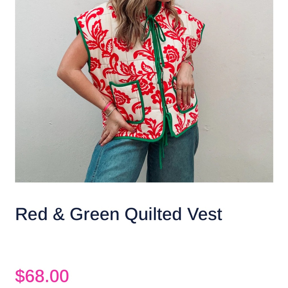 Reversible Floral Red and Green Vest NEW